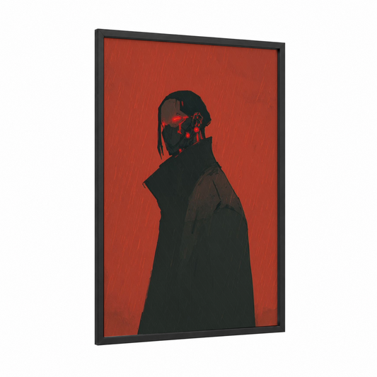 Crimson Rain Vampire framed art print — black wood frame — red and black palette