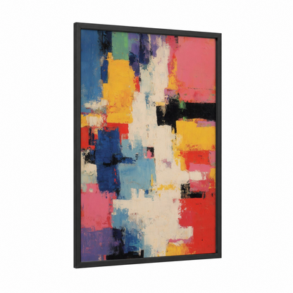 Chromatic Composition framed abstract expressionism print — black wood frame — blue and gold palette