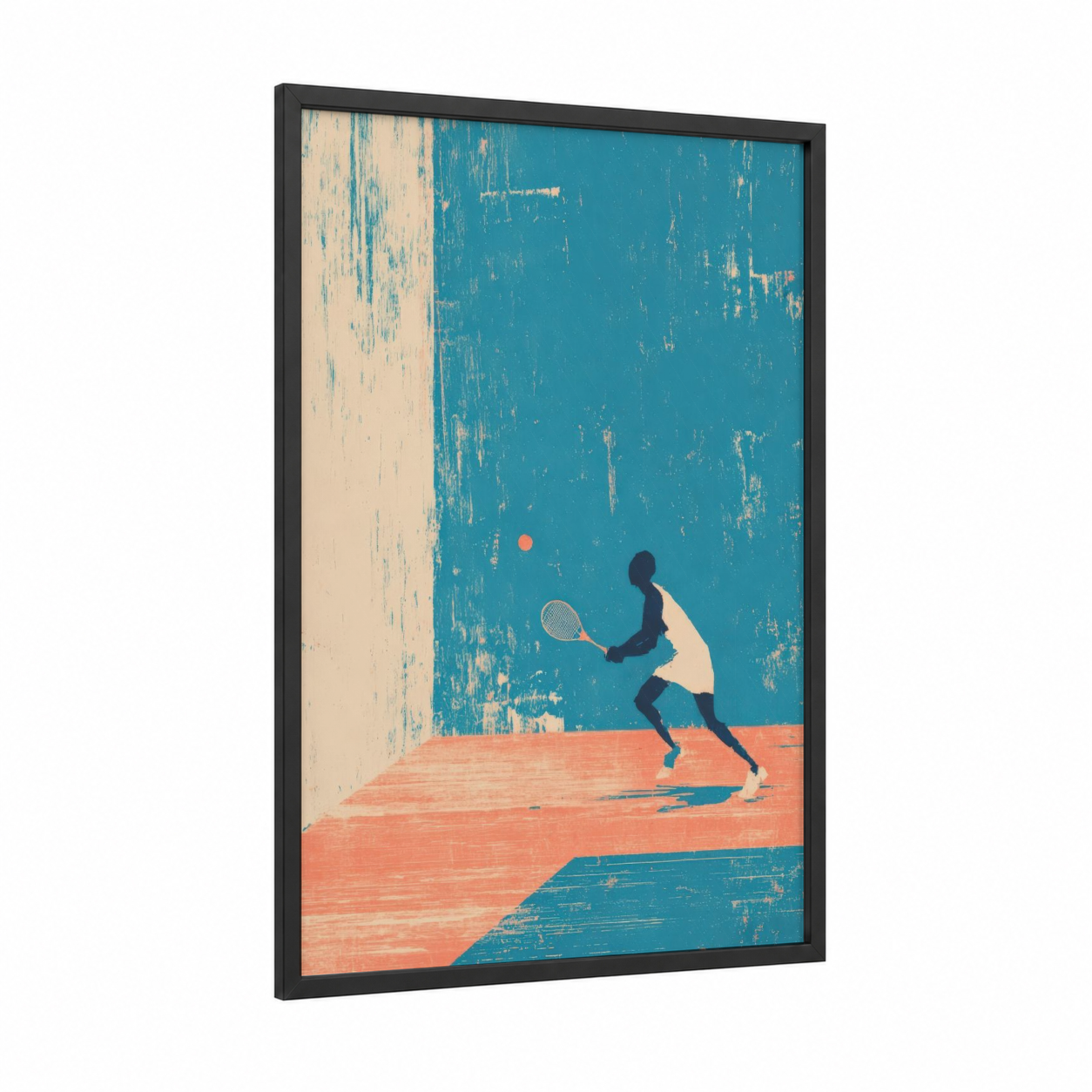 Court Player Racquetball framed art print — black wood frame — teal palette