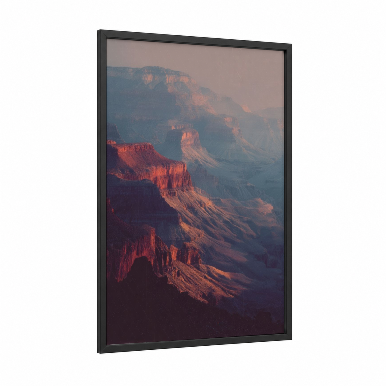 Crimson Canyon Light framed cliff print — black wood frame — russet and gold palette