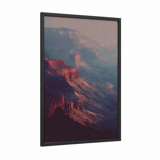 Crimson Canyon Light framed cliff print — black wood frame — russet and gold palette