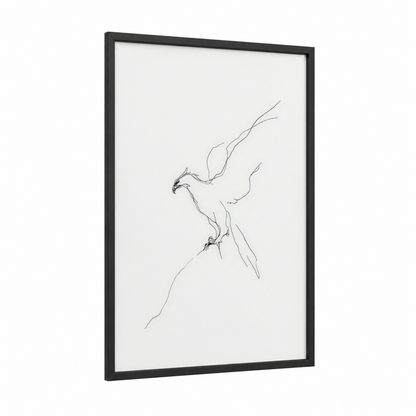 Soaring Griffin framed art print — black wood frame — black and white palette