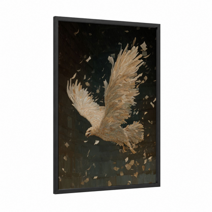 Golden Griffin Ascent framed art print — black wood frame — gold and black palette