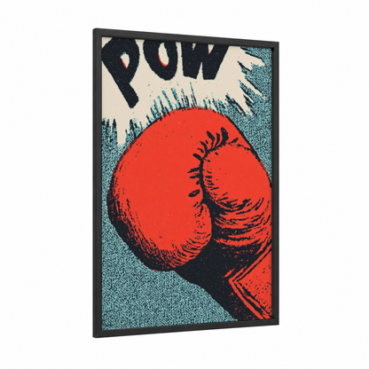 Red Boxing Gloves framed art print — black wood frame — red and teal palette