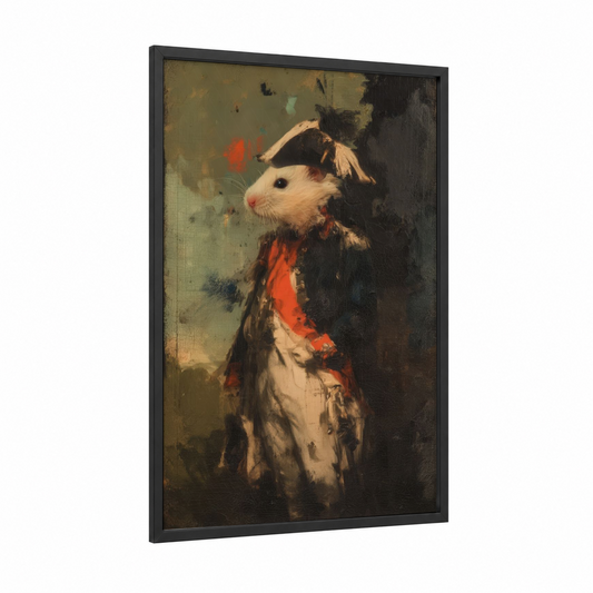 Aristocrat Hamster framed art print — black wood frame — red and gold palette
