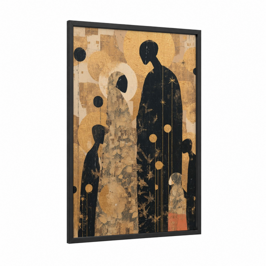 Celestial Remembrance framed all saints day print — black wood frame — gold and black and gold palette