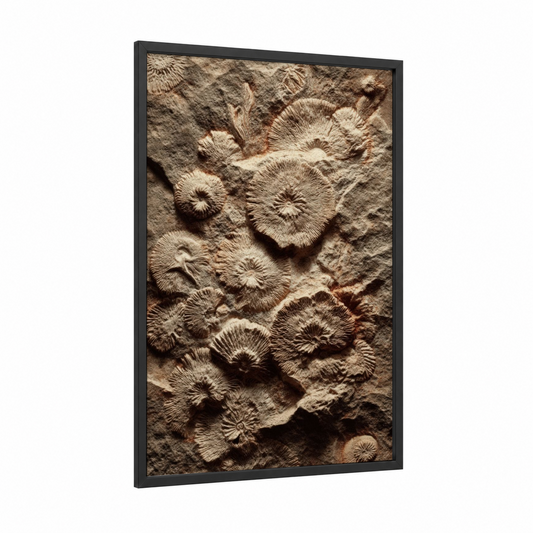 Fossil Glacier framed art print — black wood frame — beige and brown palette