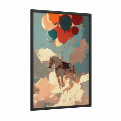 Floating Clydesdale framed clydesdale horse print — black wood frame — orange and teal palette