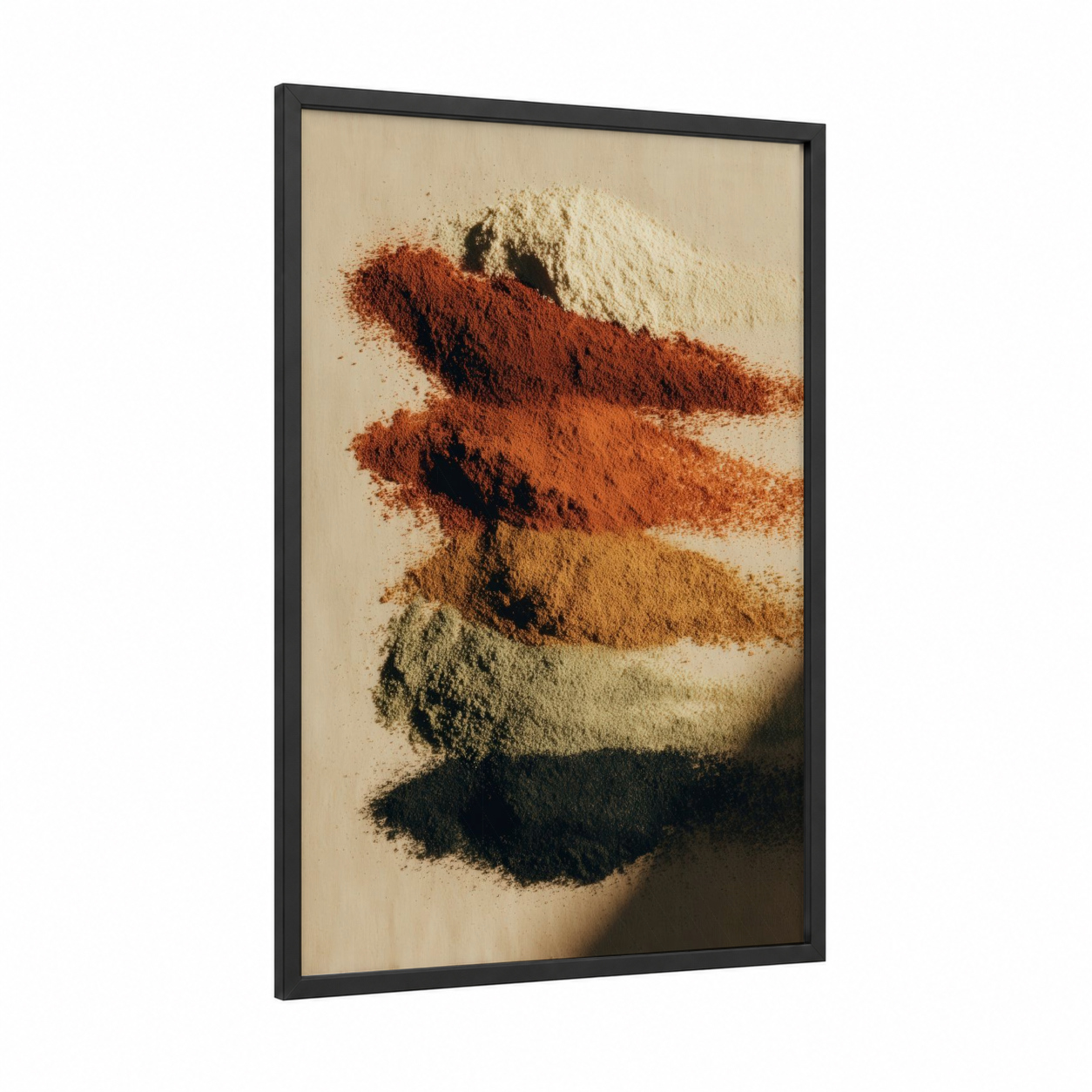 Earthy Spice Palette framed herbs and spices print — black wood frame — russet and cream palette