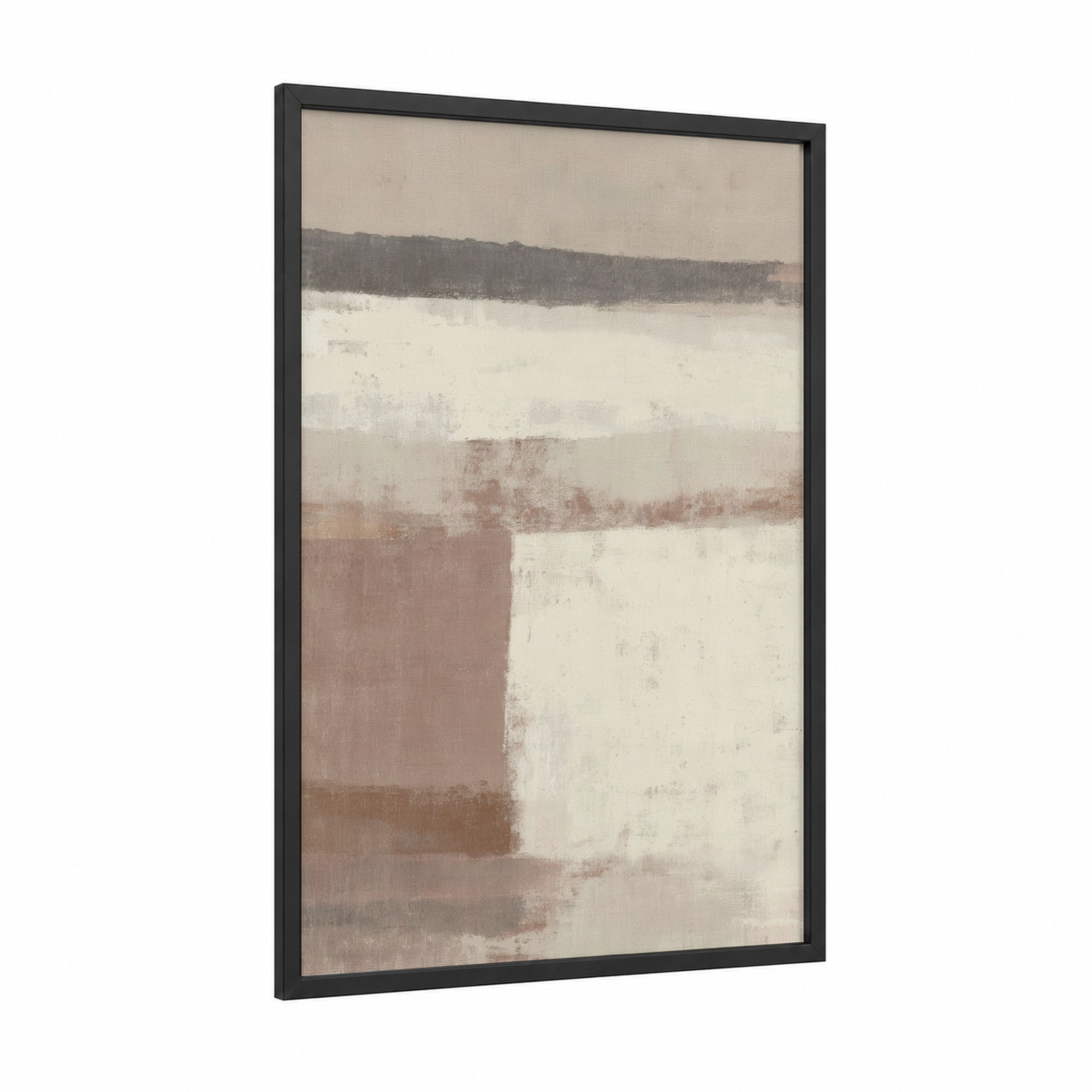 Neutral Layers framed abstract minimalist print — black wood frame — beige and cream palette