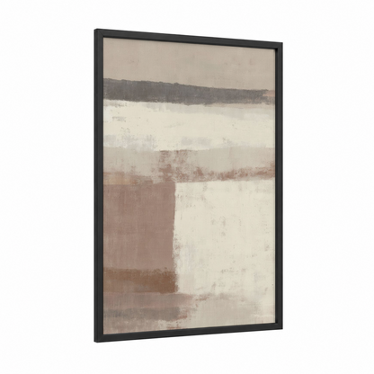 Neutral Layers framed abstract minimalist print — black wood frame — beige and cream palette