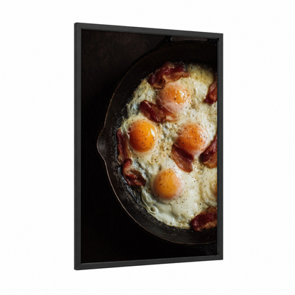 Cast Iron Breakfast framed art print — black wood frame — gold and black palette