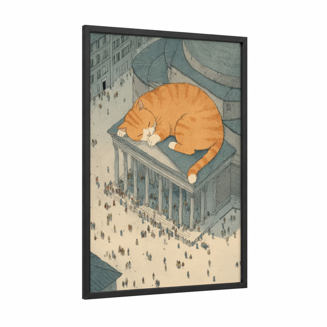 Sleeping Giant Pantheon framed art print — black wood frame — gold and dove gray palette