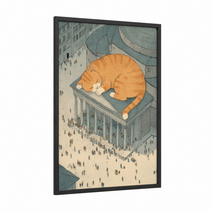 Sleeping Giant Pantheon framed art print — black wood frame — gold and dove gray palette