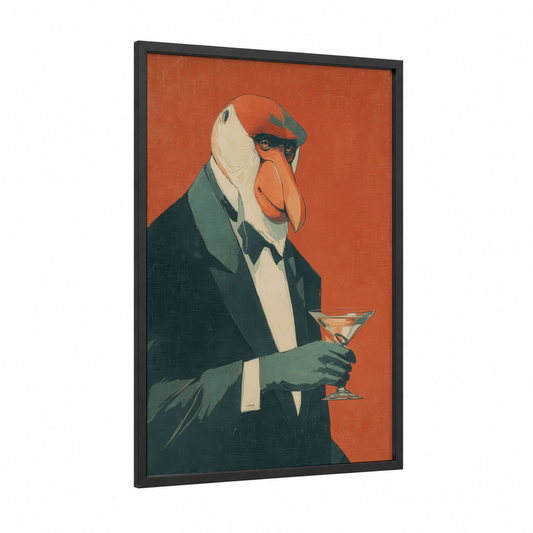 Dapper Monkey framed art print — black wood frame — teal palette