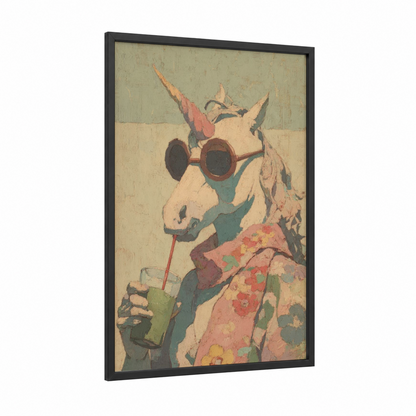Sunglasses Unicorn framed unicorns print — black wood frame — cream and sage green palette