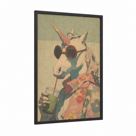 Sunglasses Unicorn framed unicorns print — black wood frame — cream and sage green palette