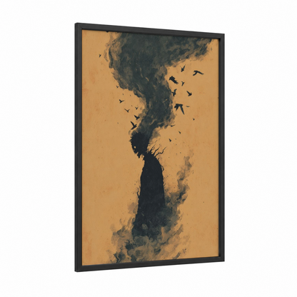 Ascending Zombie framed art print — black wood frame — black and gold palette