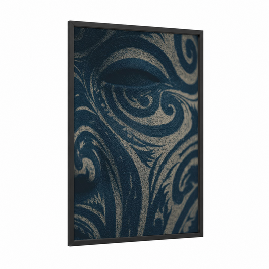 Ornamental Tattoo framed body art print — black wood frame — black and gold palette