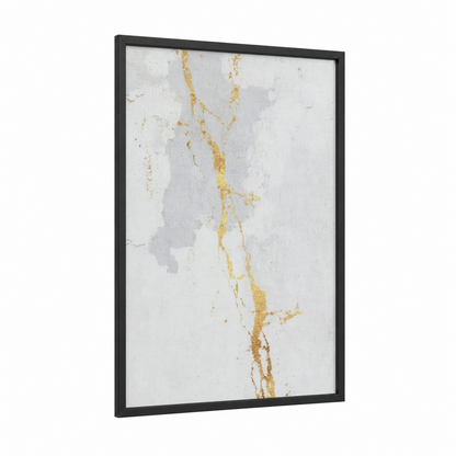 Golden Veins Abstract framed abstract minimalist print — black wood frame — cream and gold palette