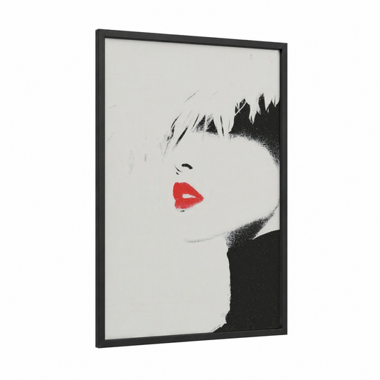Retro Glamour Profile framed retro fashion print — black wood frame — black and white and red palette