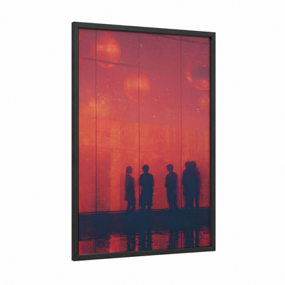 Disco Silhouettes framed art print — black wood frame — red and gold palette