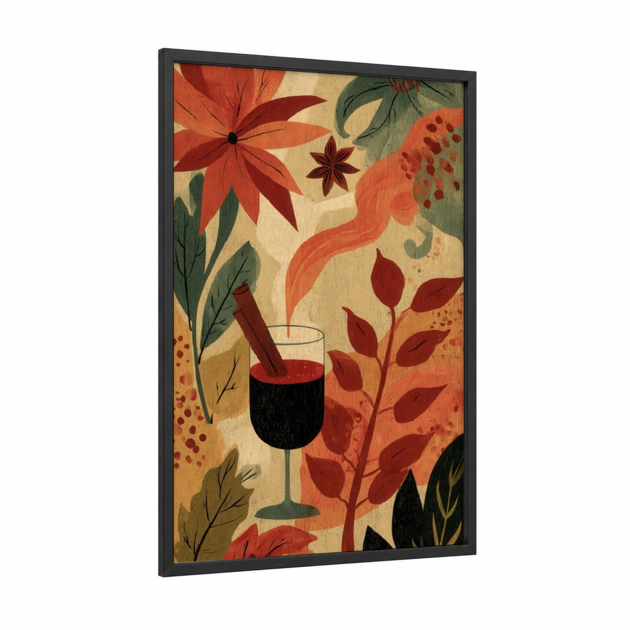 Autumn Cocktail framed art print — black wood frame — red and orange palette