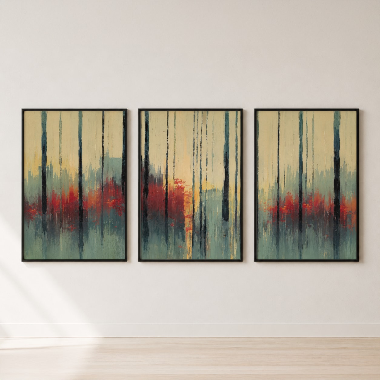 Abstract Forest Mist Triptych Wall Art Set — set hero