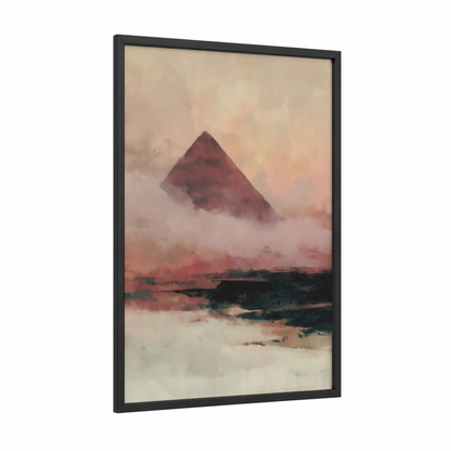 Crimson Pyramid Mist framed great pyramid of giza print — black wood frame — rose gold and cream palette