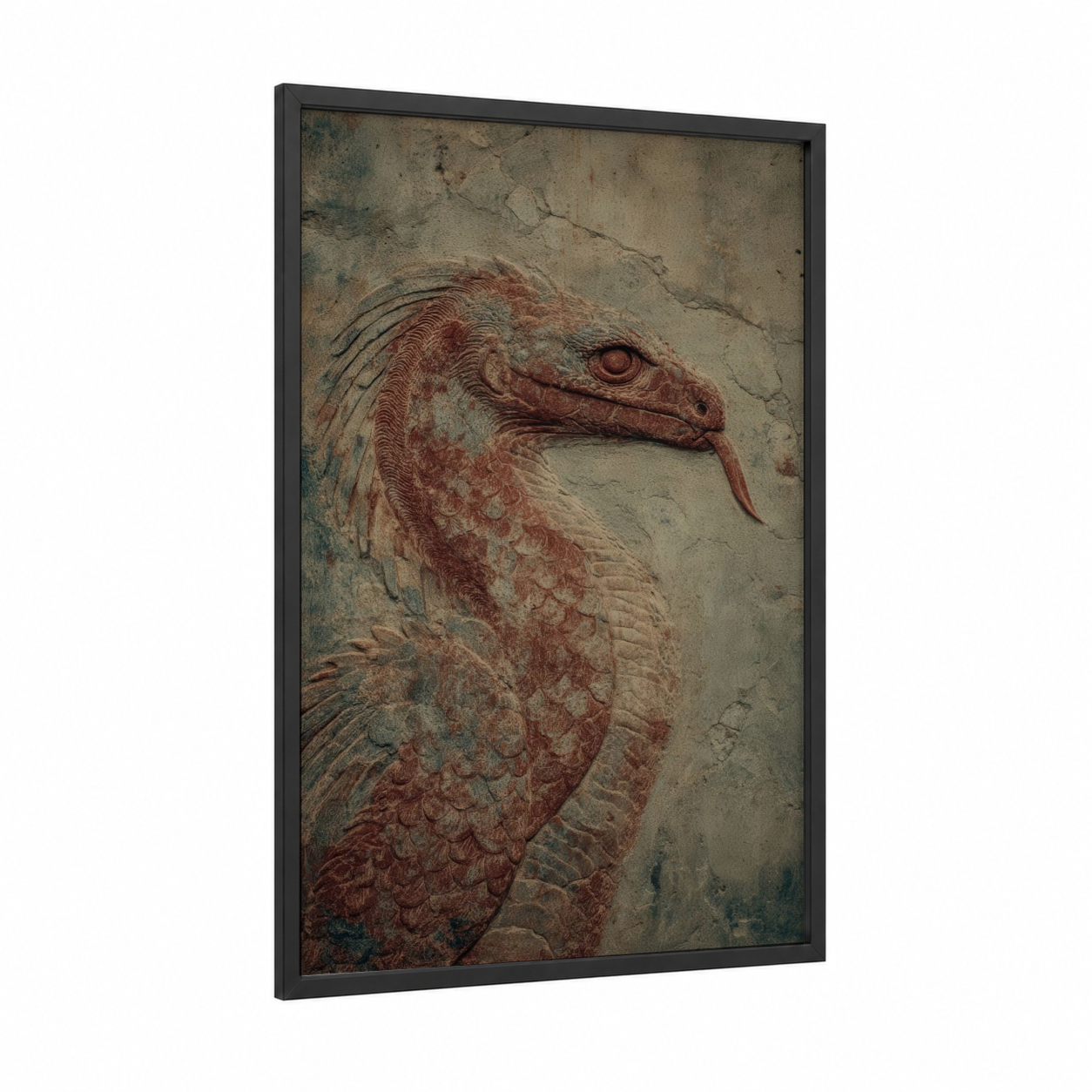 Ancient Basilisk framed art print — black wood frame — russet and beige palette