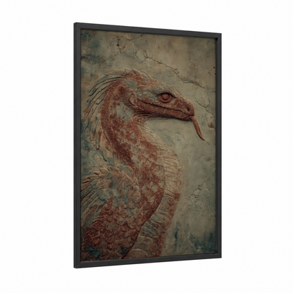 Ancient Basilisk framed art print — black wood frame — russet and beige palette
