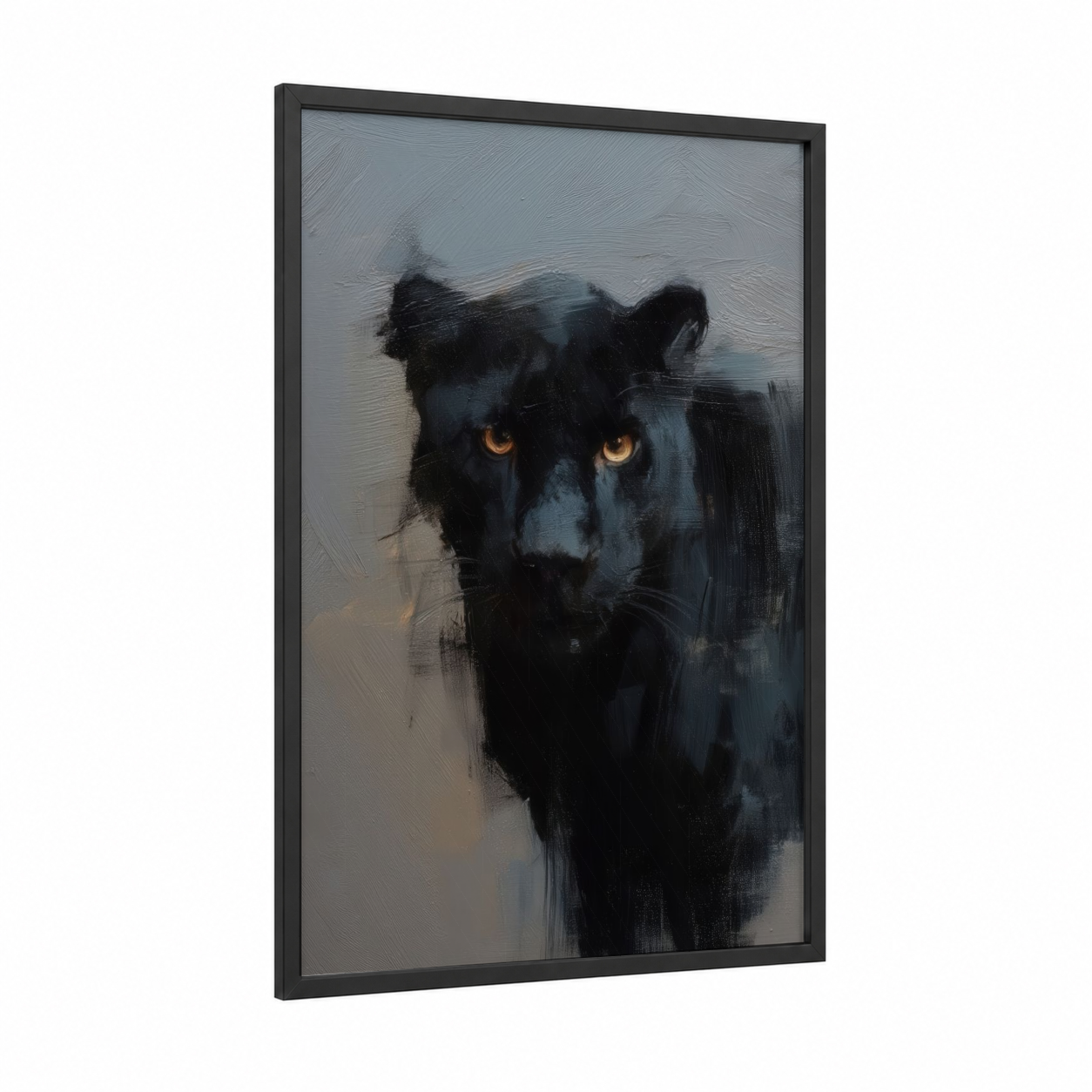 Golden-Eyed Panther framed art print — black wood frame — black and white and gold palette