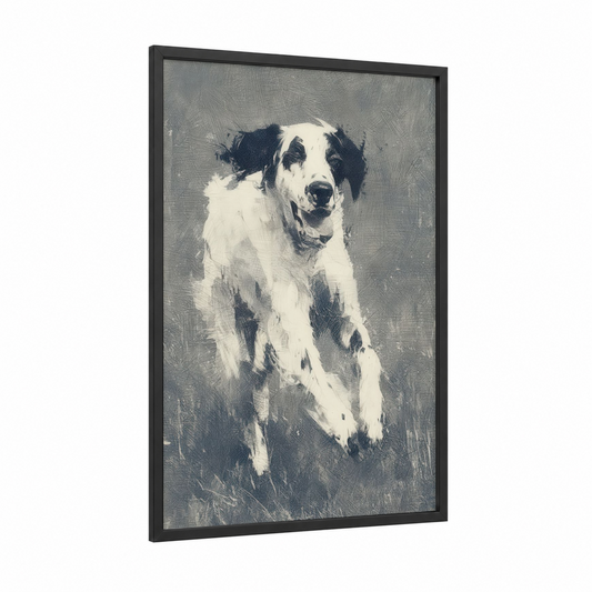 Noble Setter Portrait framed art print — black wood frame — black and white and dove gray palette