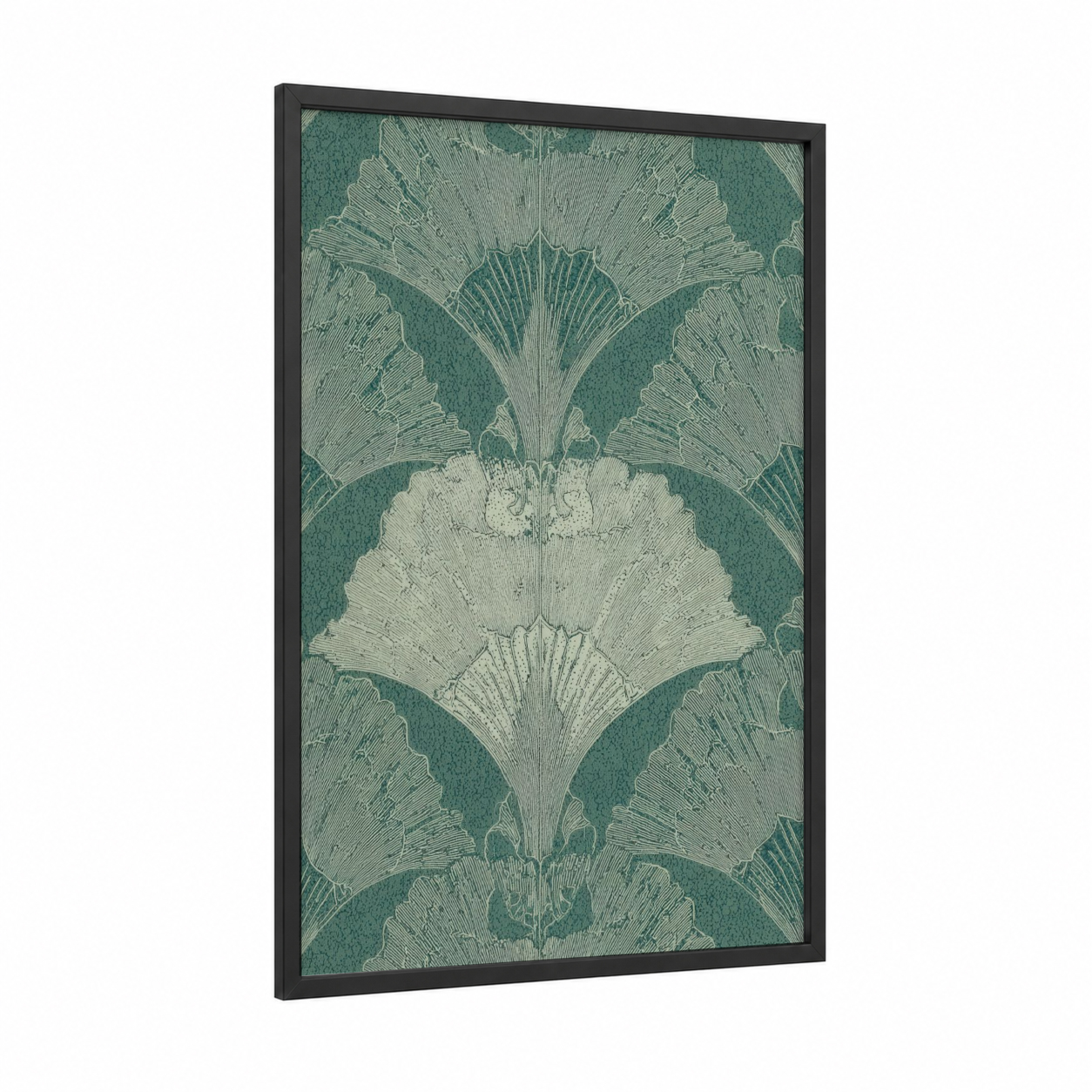 Seafoam Coral framed art print — black wood frame — teal and cream palette