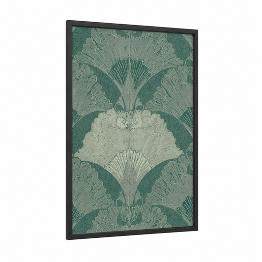 Seafoam Coral framed art print — black wood frame — teal and cream palette