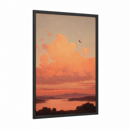 Crimson Sunset Skies framed 4th of july print — black wood frame — orange and gold palette