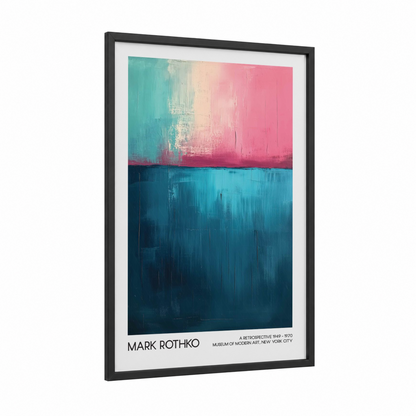 Gradient Horizon framed abstract classic print — black wood frame — pink and teal palette