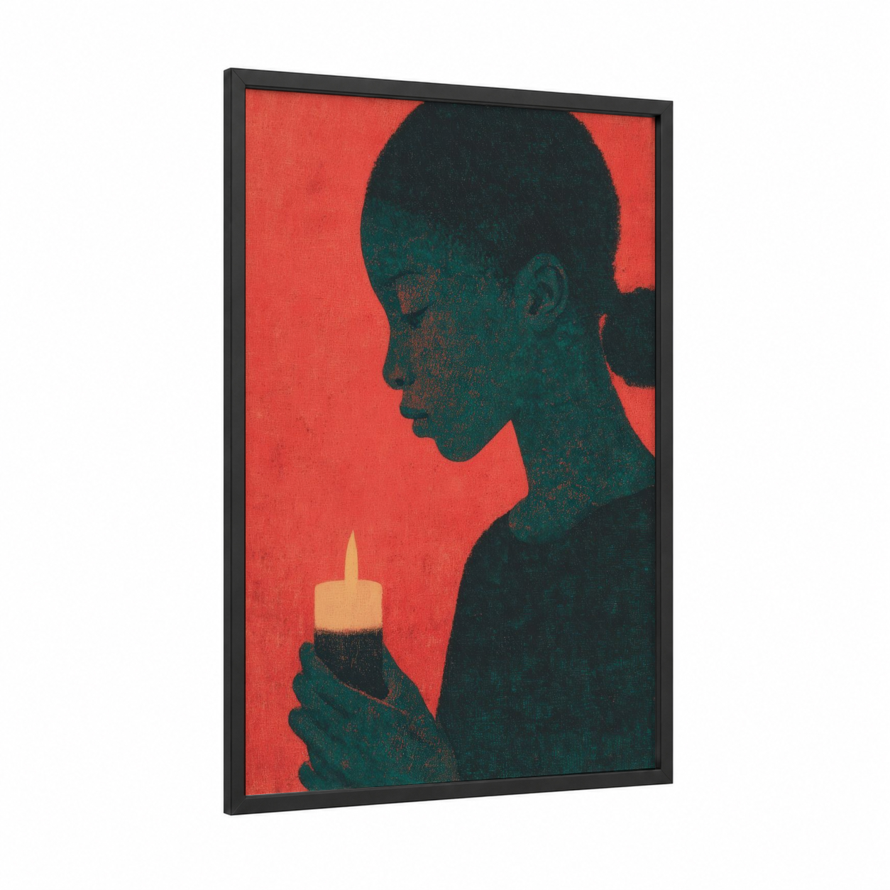 Kwanzaa Reflection framed art print — black wood frame — red and teal palette