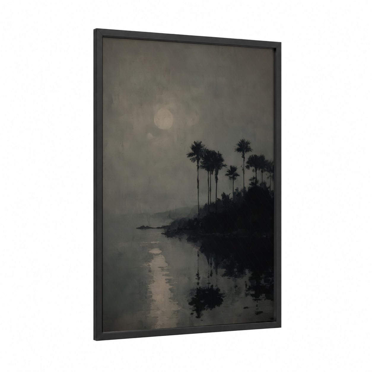 Misty Oasis framed art print — black wood frame — gray and beige palette