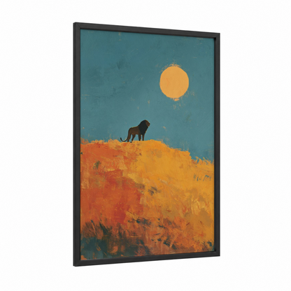 Leo Guardian framed art print — black wood frame — gold and teal palette