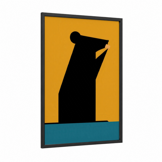 Golden Hamster framed art print — black wood frame — gold and black palette