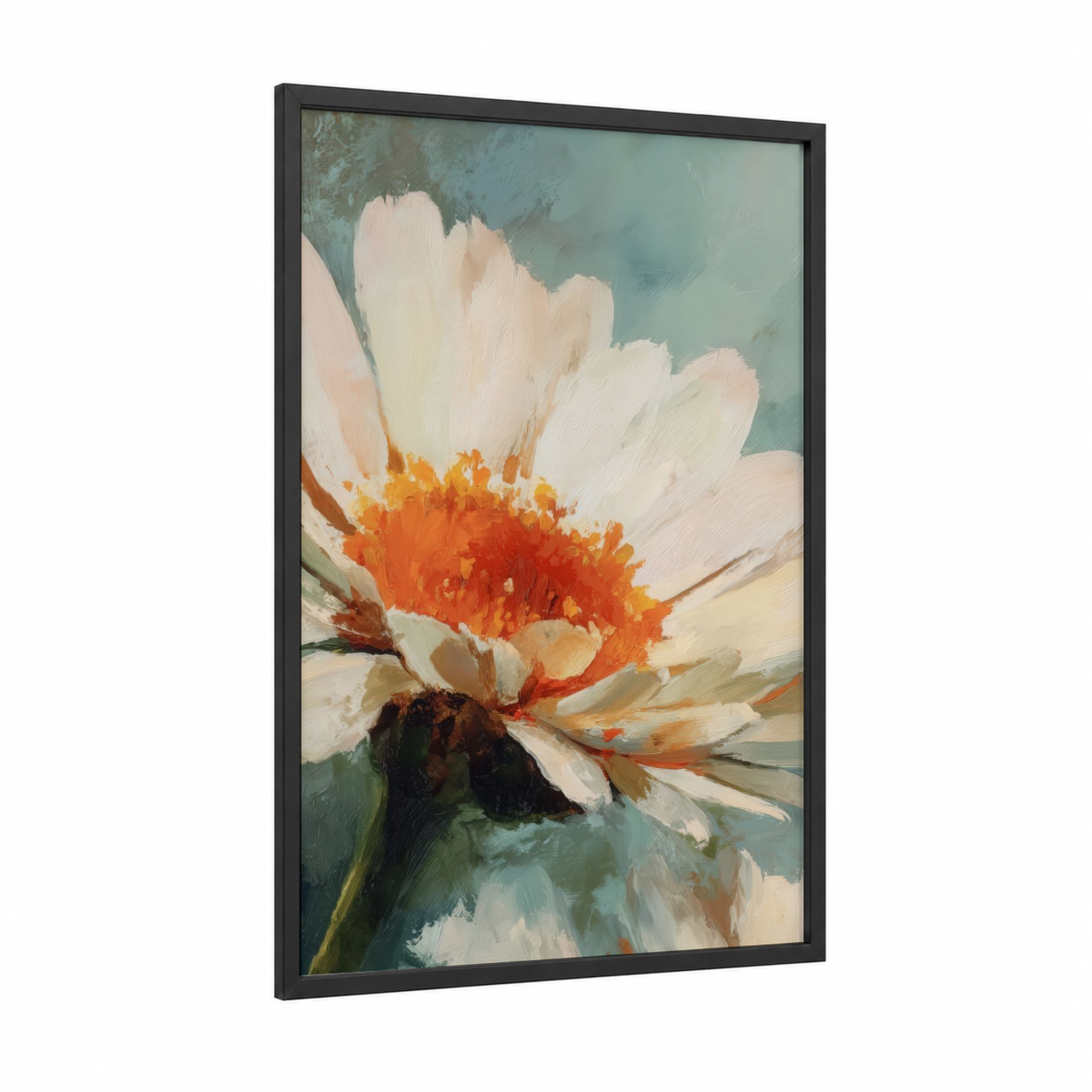 Sunlit Daisy framed art print — black wood frame — cream and bermuda gray palette