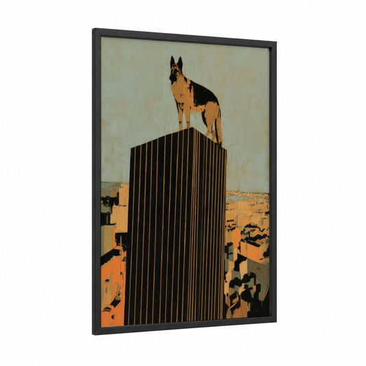 Urban Guardian framed shepherd dogs and collies print — black wood frame — gold and black palette