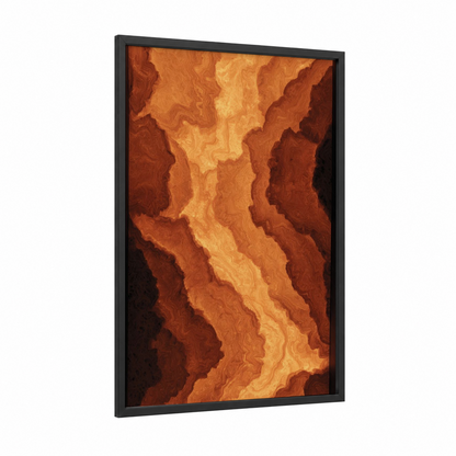 Molten Canyon framed natural stones print — black wood frame — russet and gold palette