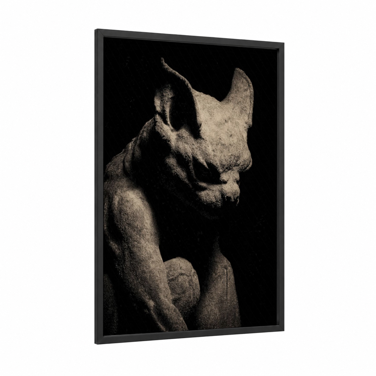 Shadowed Bat framed art print — black wood frame — black and white and gray palette