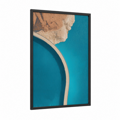 Turquoise Dam framed art print — black wood frame — turquoise and beige palette