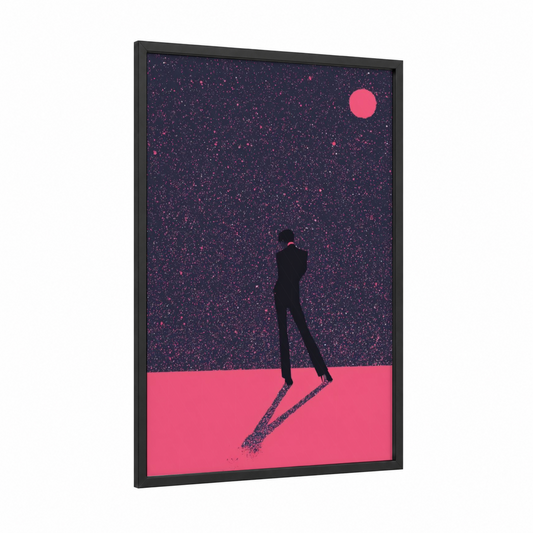Cosmic Disco Leap framed art print — black wood frame — magenta and black and pink palette