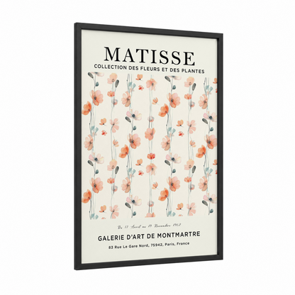 Matisse Floral framed abstract flower print — black wood frame — peach and cream palette