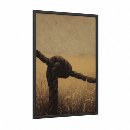 Weathered Rope Knot framed rope knots print — black wood frame — beige and gold palette