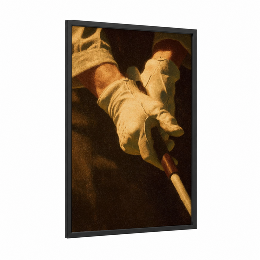 Vintage Golf Swing framed art print — black wood frame — gold and brown palette